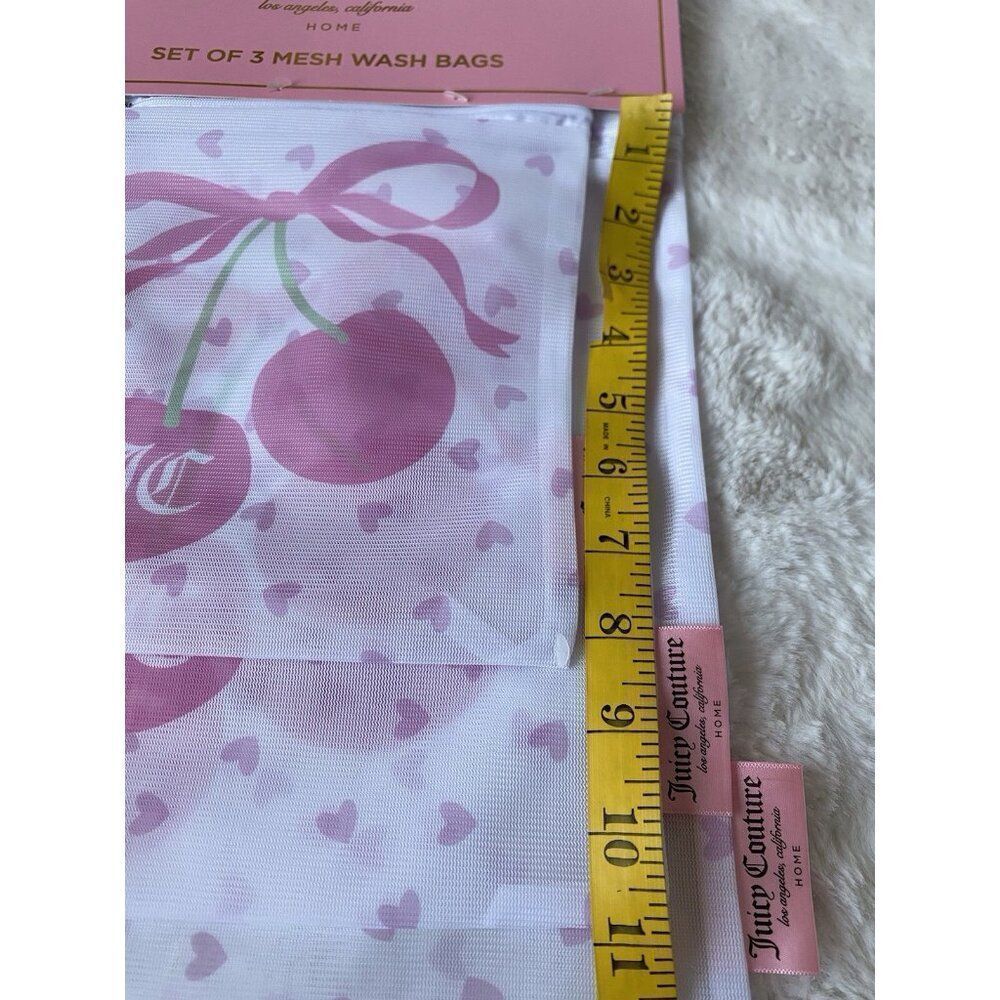 Set Of 3 Juicy Couture Home Pink Mesh Wash Bags Cherries Cherry‎ Bows Hearts NEW - Picture 13 of 15